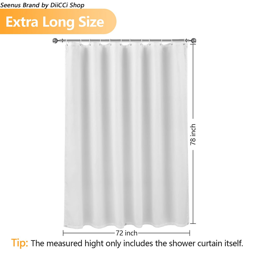 Seenus 72 x 78 inch Extra Long Fabric Shower Curtain Liner with 3 Large Magnets, Waterproof Cloth Shower Liner Washable Hotel Quality, White Shower Curtain Long for Bathroom