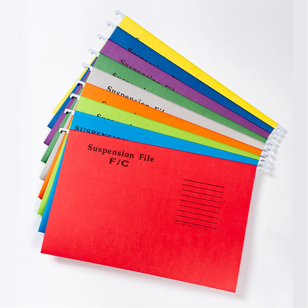 25 Pcs FC Legal Size Hanging File Organizer with Tabs and Inserts RUIFUNETEK Premium V-Shaped Paper Hanging File Folders with Metal Slide Rail, fit Standard North American Filing Cabinets