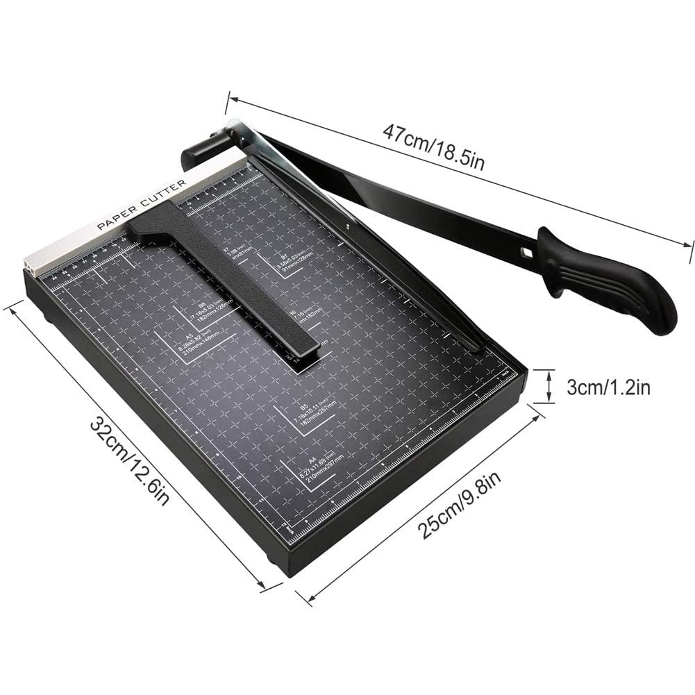 12 Inch Heavy Duty Paper Cutter,Metal Base Guillotine Paper Cutter for A4 Craft and Photo,Dual Paper Guide Bars Trimmer Slicer,12-Sheet Capacity Professional Paper Cutter Slider for Home Office