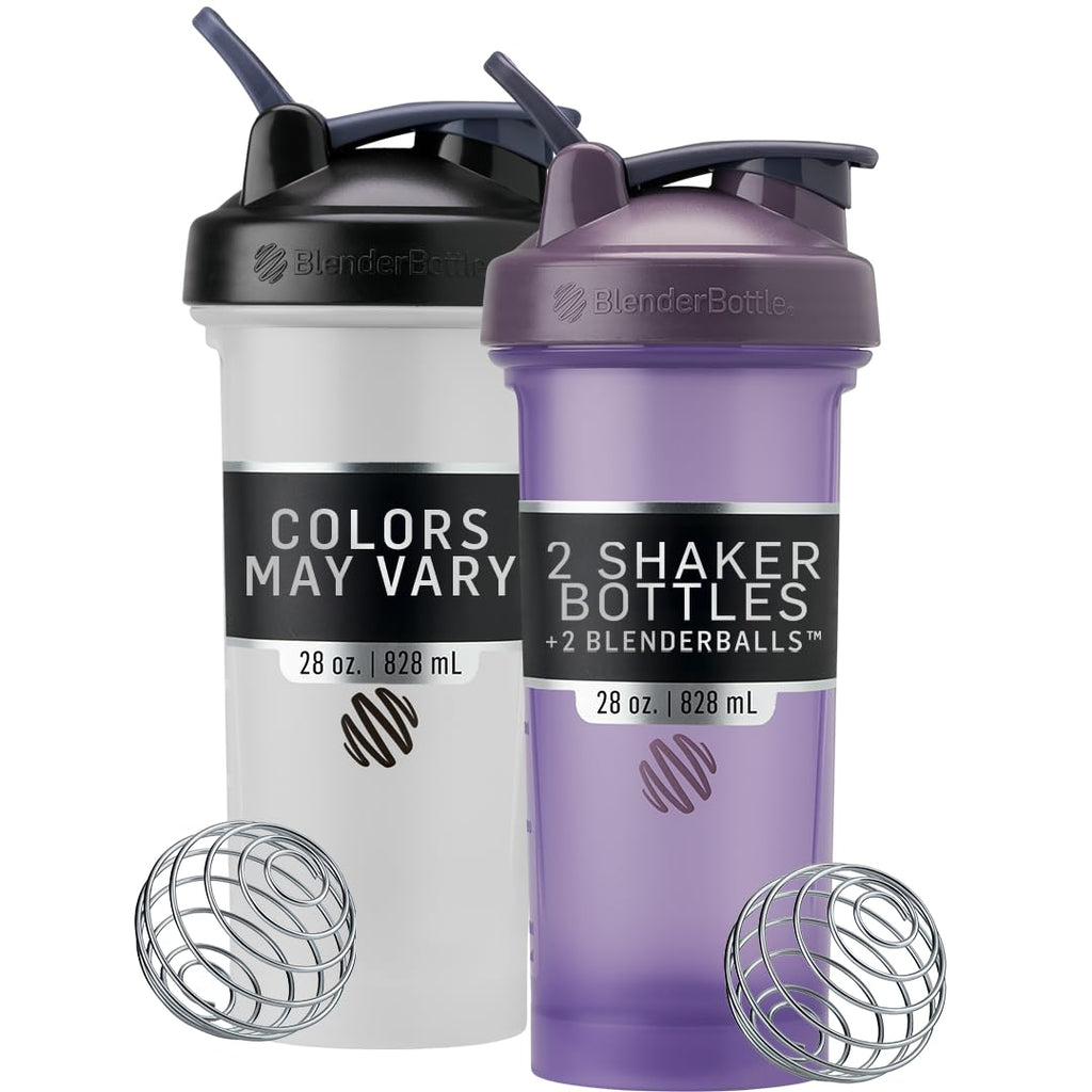 BlenderBottle Classic V2 Shaker Bottle Perfect for Protein Shakes and Pre Workout, 28-Ounce, Pack of 2 (Colors May Vary)
