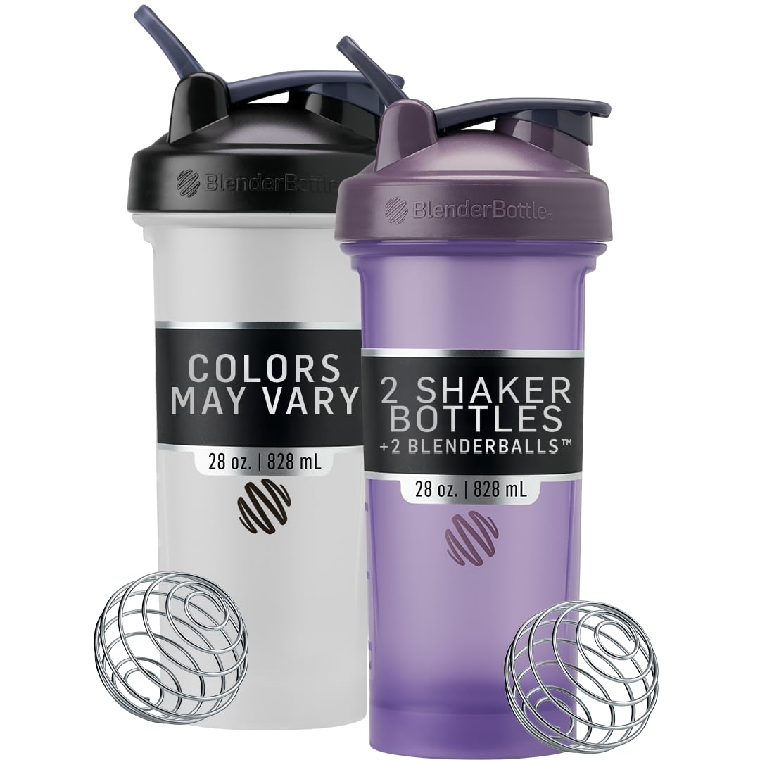BlenderBottle Classic V2 Shaker Bottle Perfect for Protein Shakes and Pre Workout, 28-Ounce, Pack of 2 (Colors May Vary)