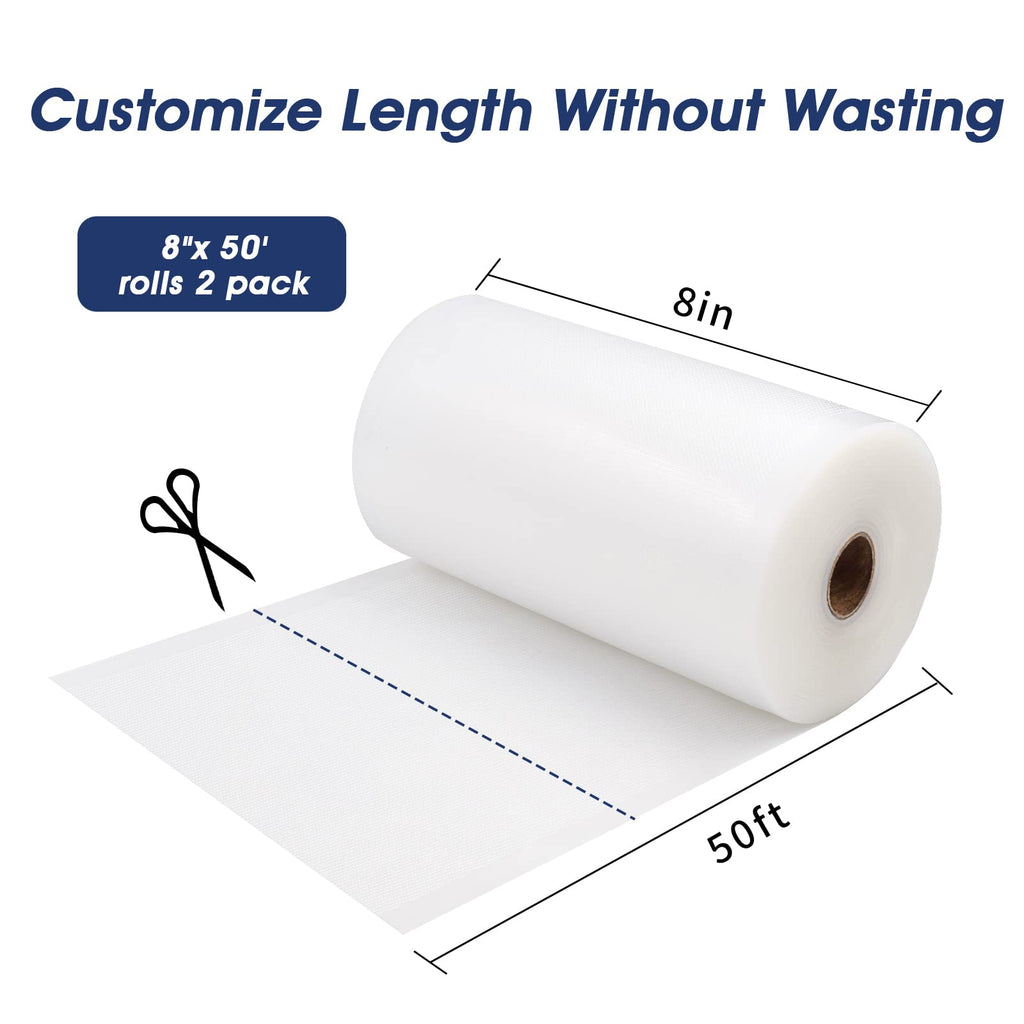 Deefre Vacuum Sealer Bags 2 Rolls 8"x50' Commercial Grade Food Saver Bags for Seal a Meal, BPA Free, Heavy Duty, Great for vac Storage, Meal Prep or Sous Vide