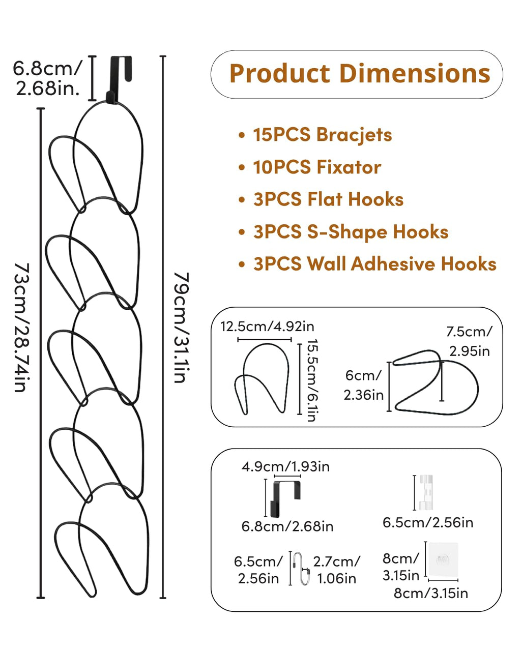 LINFIDITE 15 Pack Hat Rack Hanger Organizer Closet Hanging Baseball Cap Display Storage Rack Over Door Wall Mounted for Scarves Handbags Towels Clothes Ties w Hanging Hook Black
