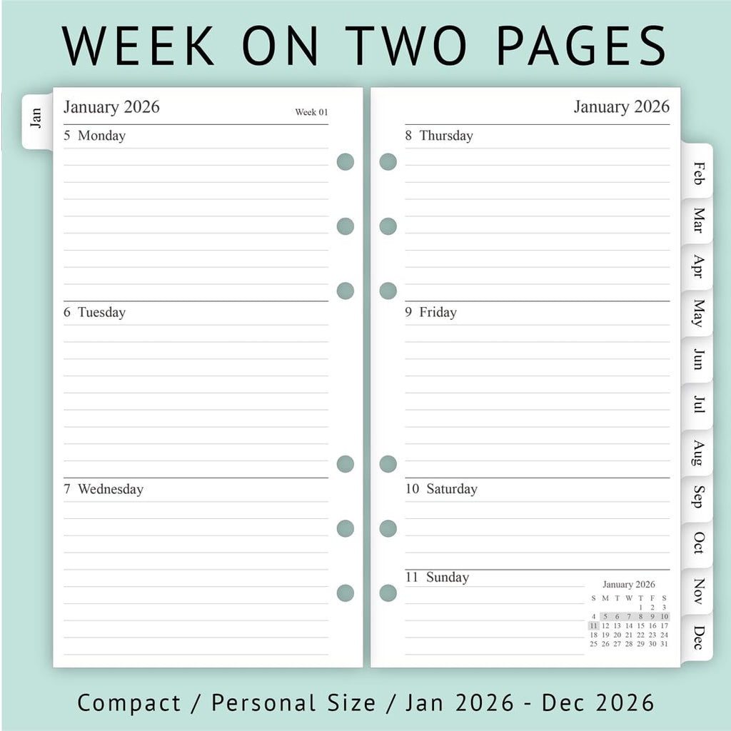 newestor 2026 Weekly & Monthly Planner Refill, 3-3/4" x 6-3/4", January 2026 - Dec 2026, Personal/Compact/Size 3