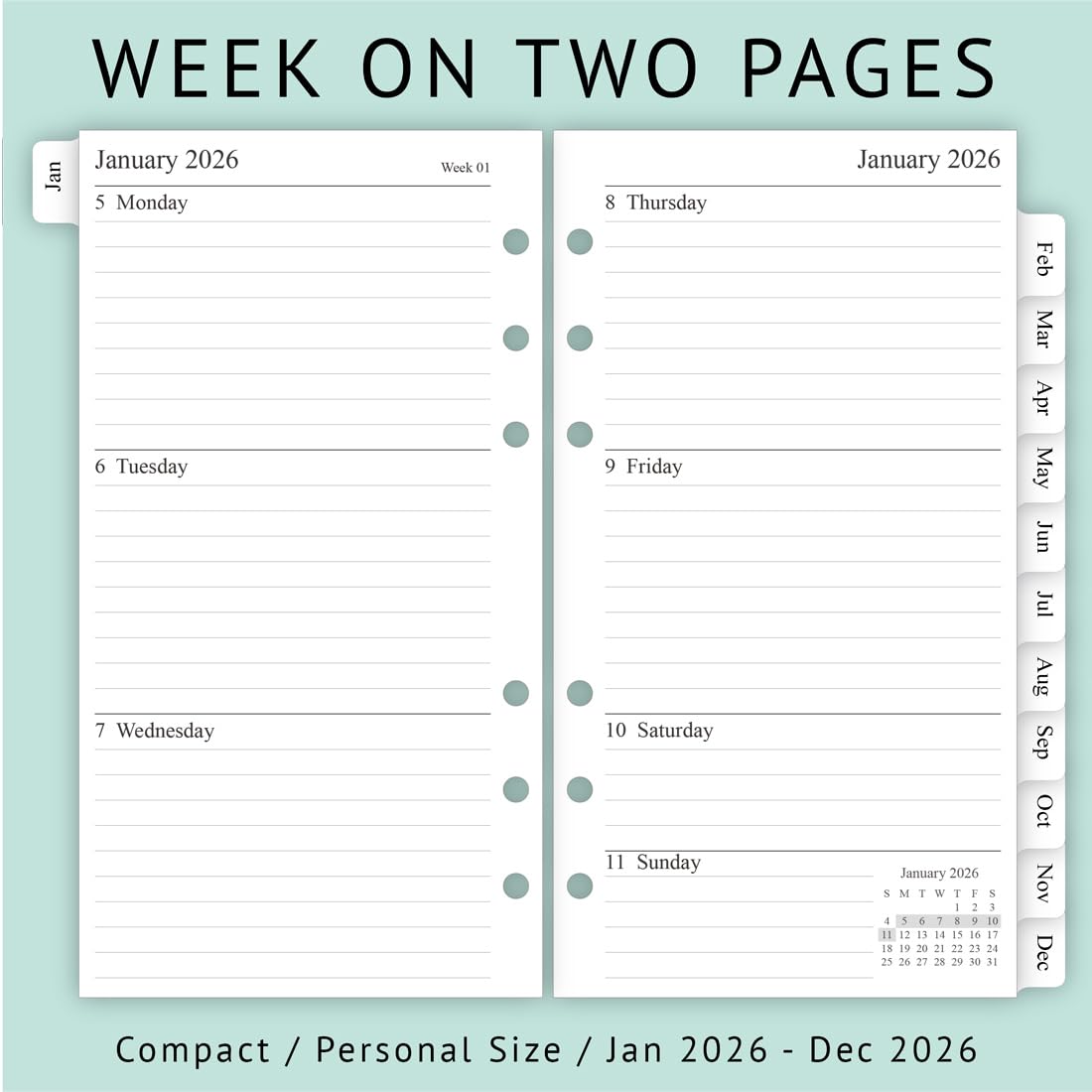 newestor 2026 Weekly & Monthly Planner Refill, 3-3/4" x 6-3/4", January 2026 - Dec 2026, Personal/Compact/Size 3
