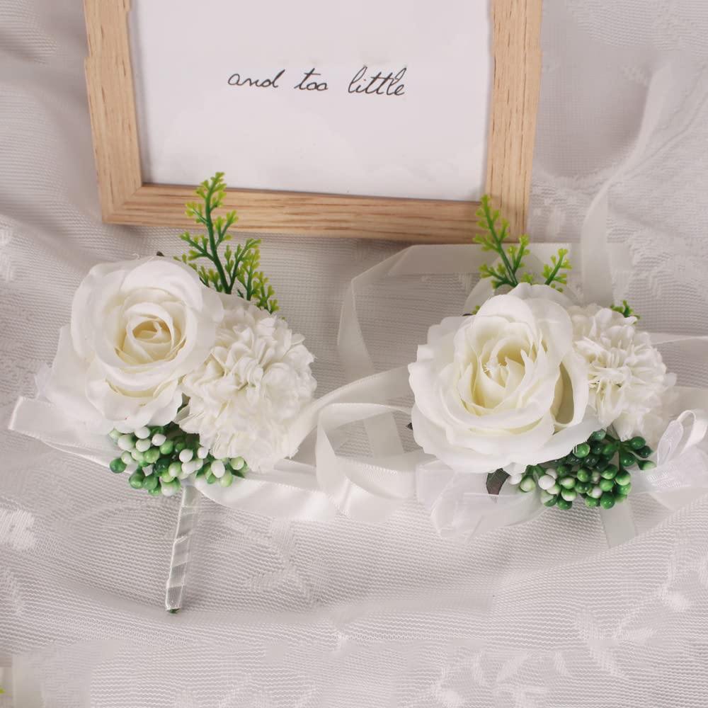 WANLIAN Wrist Corsage,Boutonniere For Men For Prom Wedding Ceremony Anniversary (White)