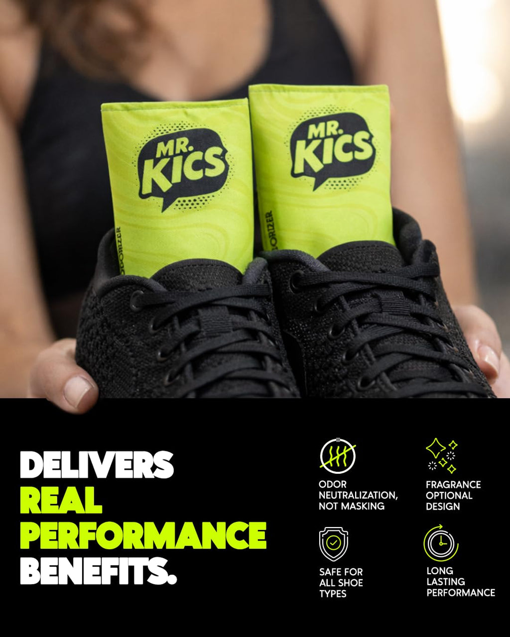 MR.KICS - Shoe Deodorizer Insert, Activated Charcoal Odor Eliminator, Moisture Absorber for Shoes, Gym Bags, Boxing Gloves, Cleats, Sports Gear - XL 2-Pack