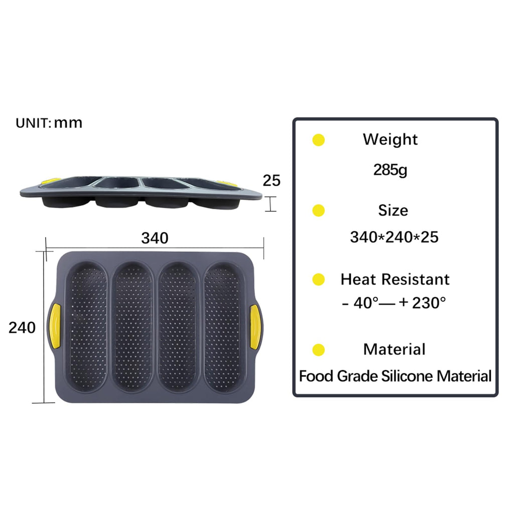 atrccs Silicone Loaf Pan, 4-Cavity Nonstick & Heat Resistant Baguette Bread Pan, Bread Mold for Baking, French Bread Baking Pan, Silicone Baking Molds for Baguette, Sandwich, Hot Dog Bun, Hoagie Roll