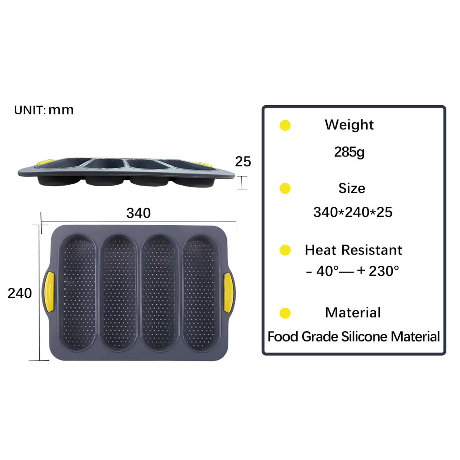 atrccs Silicone Loaf Pan, 4-Cavity Nonstick & Heat Resistant Baguette Bread Pan, Bread Mold for Baking, French Bread Baking Pan, Silicone Baking Molds for Baguette, Sandwich, Hot Dog Bun, Hoagie Roll