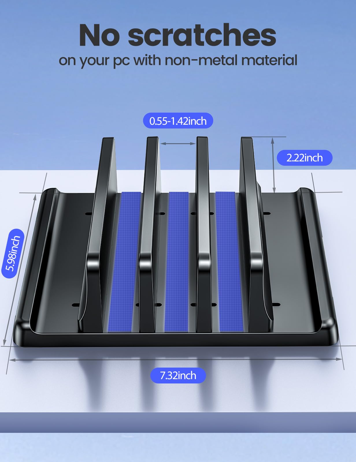 Vaydeer 3-Slot Vertical Laptop Stand Made of Premium ABS Plastics 5 in 1 Design Space-Saving Adjustable Desk Organizer for All MacBook/Chromebook/Surface