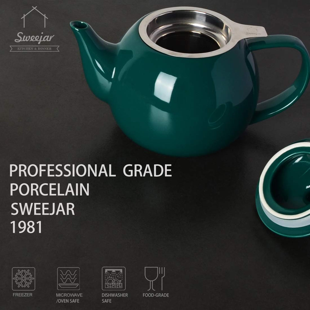 Sweejar Porcelain Teapot with Infuser and Lid,Teaware with Filter 30 OZ for Tea/Coffee/Milk/Women/Office/Home/Gift(Jade)