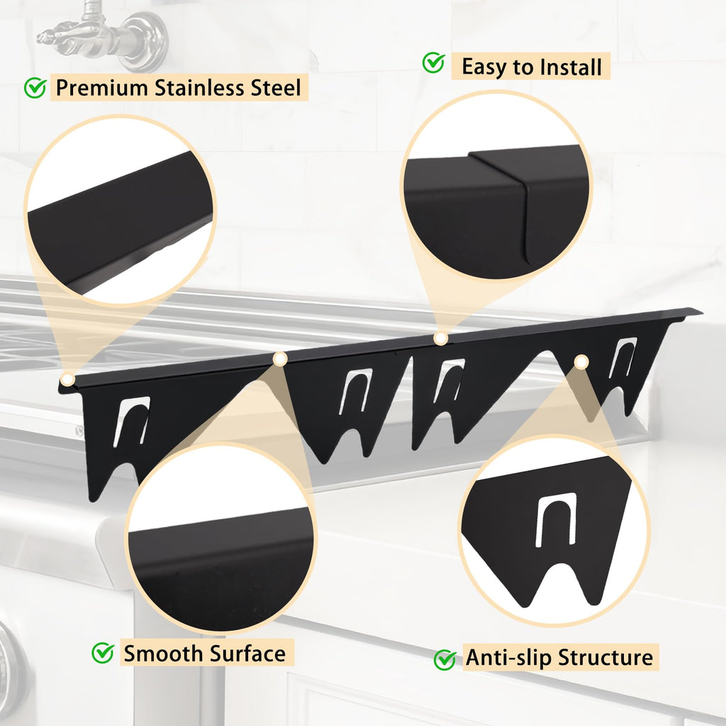 IFORYONLIFE 2pcs Kitchen Stove Counter Gap Covers Stainless Steel Adjustable 13.8-27.5 Inch Stove Side Gap Covers for for Gaps Within 0.8 Inch Width (Black)