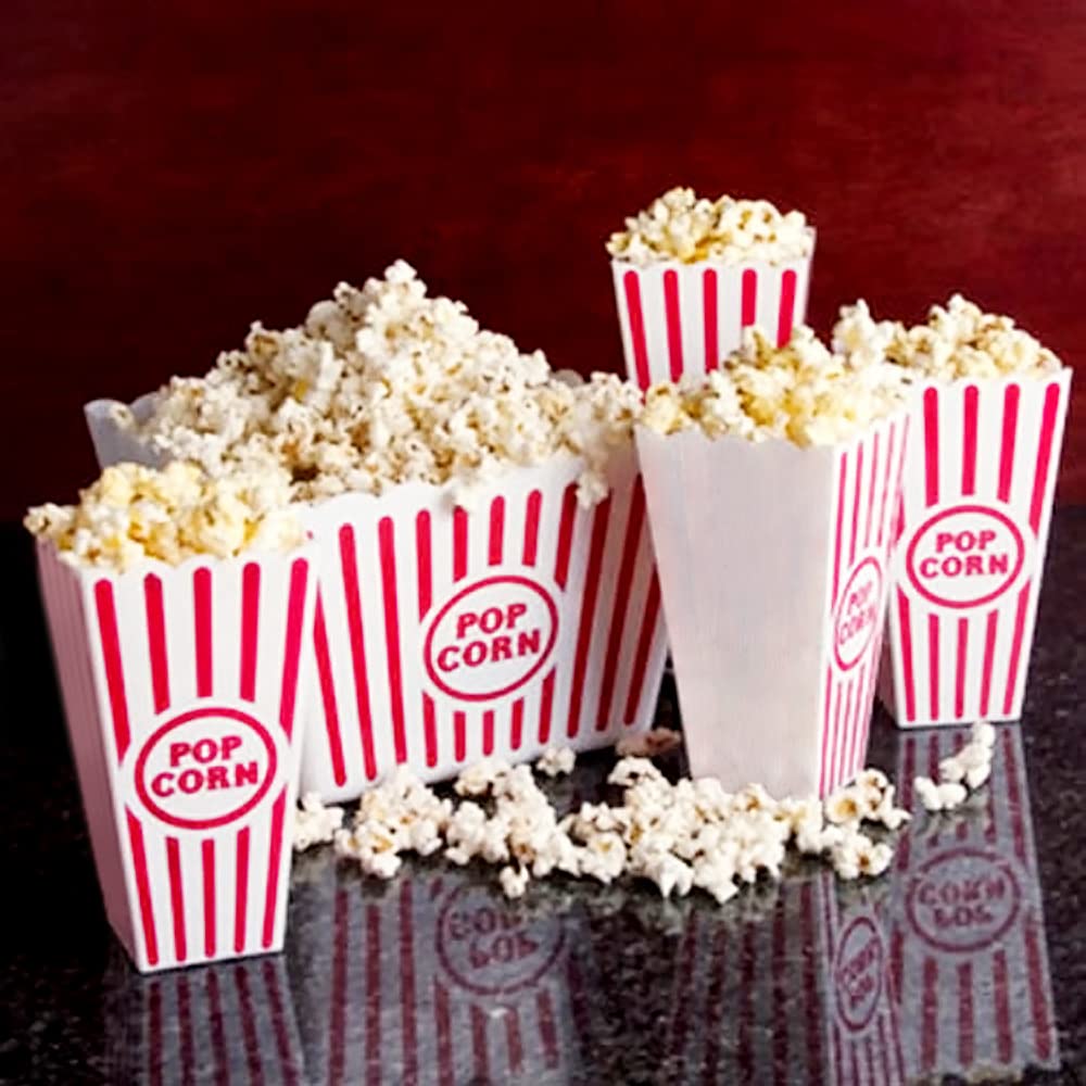 Novelty Place Plastic Popcorn Bowl, Red & White Striped Classic Popcorn Containers for Movie Night - 9.25" Square x 5.9" Deep (1 Pack)