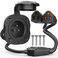 PAULINN 15 Amp 125V AC Power Inlet Port Plug W/Integrated Dual 18" Extension Cord, NEMA 5-15 RV Flanged Inlet Y Splitter Cable with Waterproof & Back Cover, 2 Pole 3-Wire Shore Power Plug for Boat