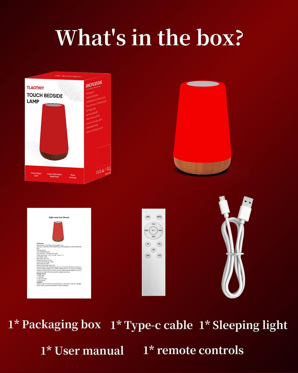 TLAOTNIY Red Light for Sleep Aid LampBlue Light Blocking Dimmable for Stress Relief Relaxation Travel Meditation and Yoga, 670nm Red Lamp
