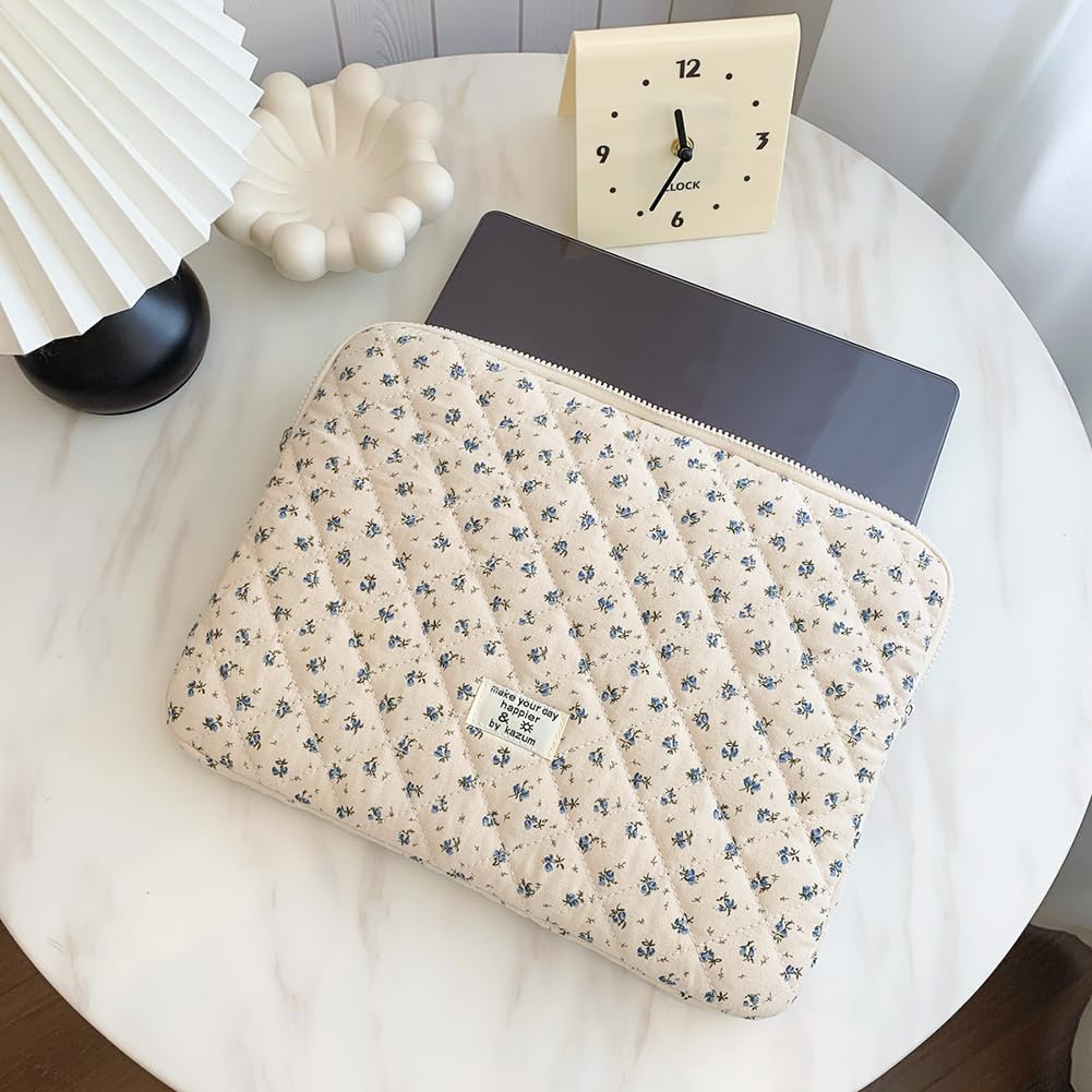 HICARRY Cute Laptop Sleeve 13 Inch Quilted Laptop Case Flower Print Laptop Protective Case Puffy Protective Cover for MacBook
