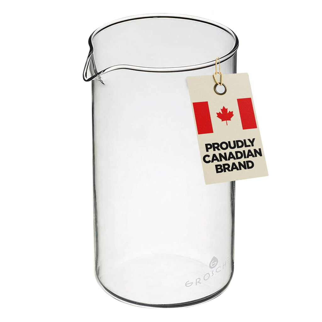 GROSCHE French Press Universal Spare Replacement Beaker, Fits Grosche and other brands of French Press Replacement Glass, Canadian Brand! 1000ml 34 fl oz (8 Cup Espresso Demitasse)