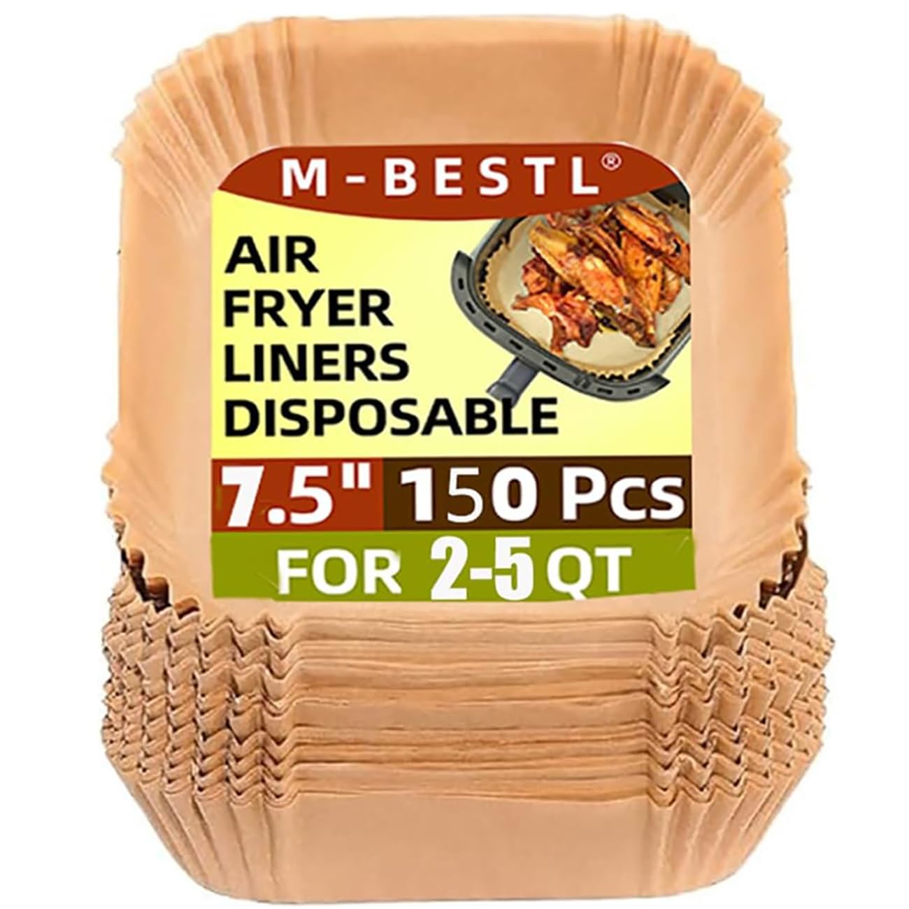 7.5 Inch Air Fryer Parchment Paper Liners Square,150 Pcs Non-Stick &Oil-Proof Air Fryer Liners Disposable for 2-5 QT Frying,Baking,Roast