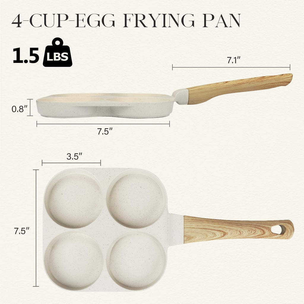 GiPP Nonstick Egg Frying Pan, 4-Cup Granite Non Stick Omelette Pan Skillet for Breakfast, Pancake Pan with Heat-Resistant Handle, Compatible with All Stovetops, Easy to Clean, PFOA Free, White