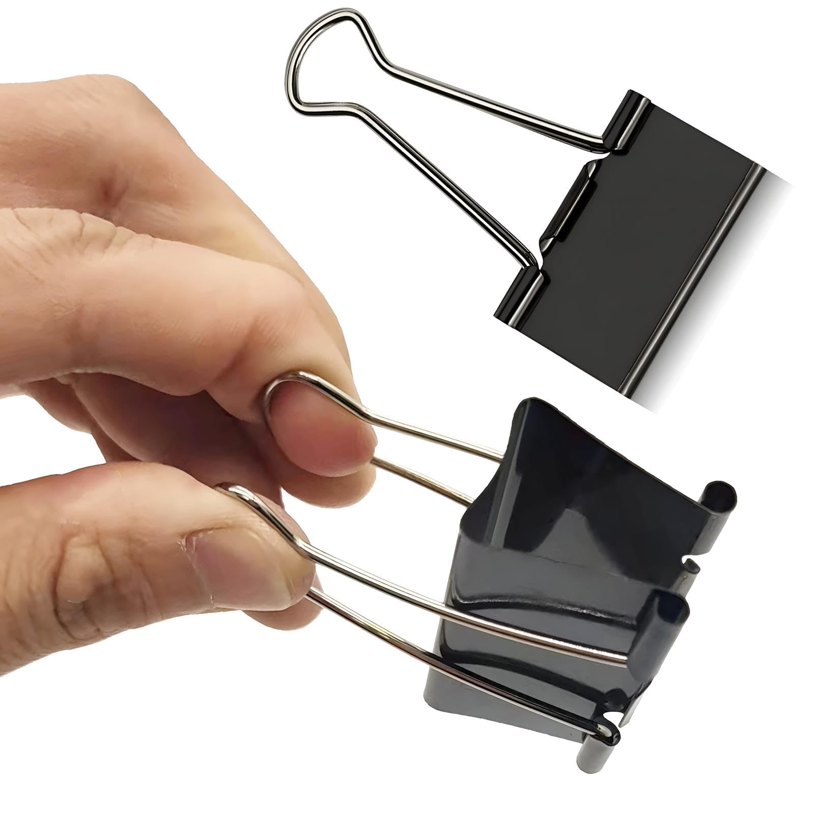 AMKIOKIO 48 Pack 2 inch Black Large Binder Clips - Jumbo Metal Clip Office Supplies, Paper Clamps for Secure Document Binding, Strong Metal Paper Clips