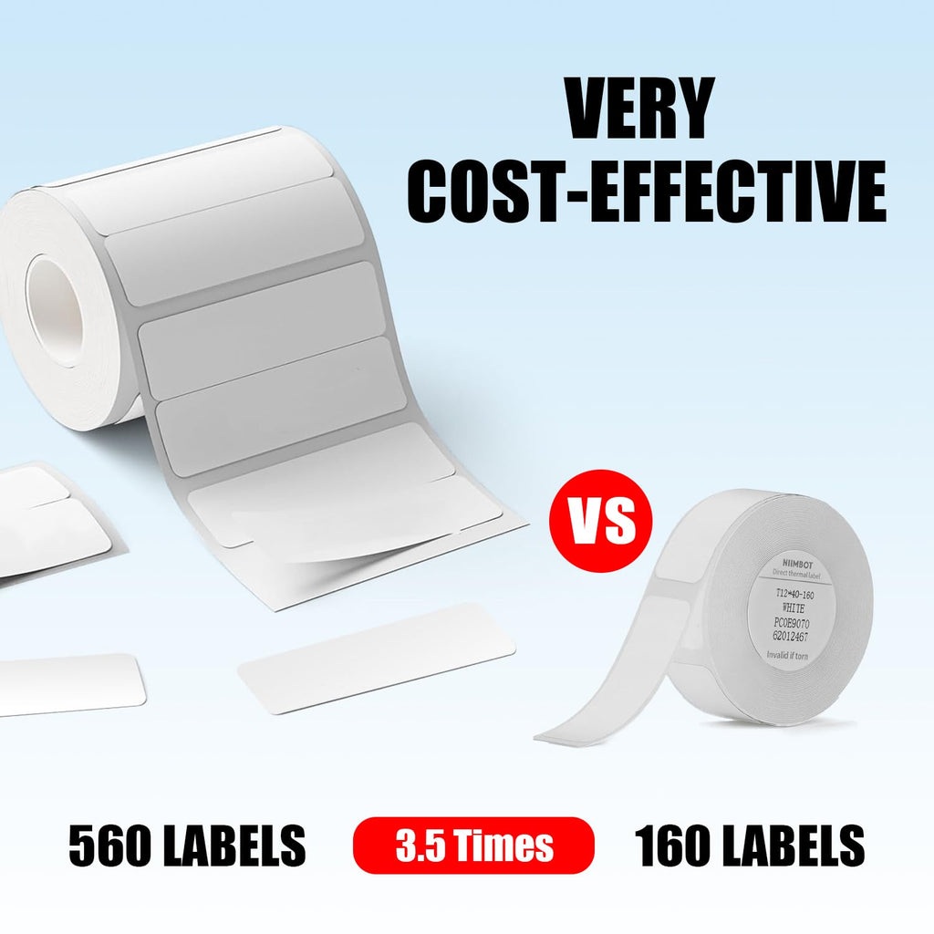 NIIMBOT Labels for B1/B21/B3S/K3 Label Maker, (3 Rolls, 1.57'' x 0.47'' / 40x12mm) Thermal Sticker Label, Waterproof, Oil-Proof and Tear-Proof, Self-Adhesive Thermal Labels (White)