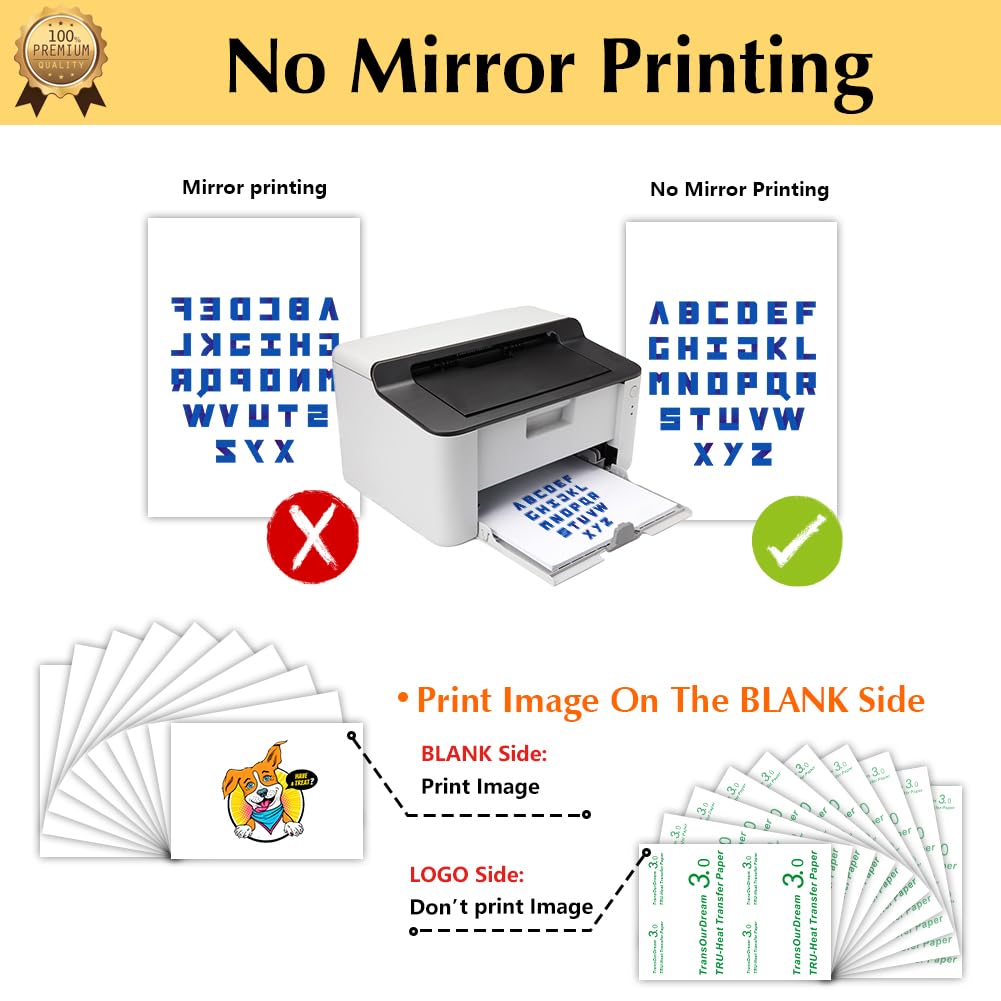 TransOurDream Iron on Heat Transfer Paper for Light T Shirts (10 Sheets 8.5x11", 3.0) Printable HTV Heat Transfer Vinyl for Inkjet & Laserjet Printer Iron On transfers for T Shirts (TRANS-L3-1-10)