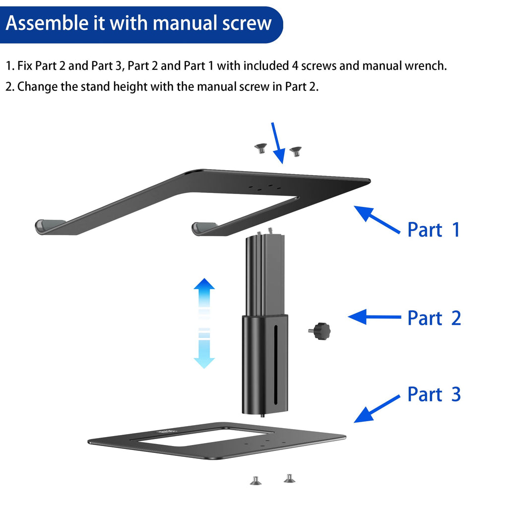 Besign LSX3 Aluminum Laptop Stand, Ergonomic Adjustable Notebook Stand, Riser Holder Computer Stand Compatible with Air, Pro, Dell, HP, Lenovo More 10-15.6" Laptops (Black)
