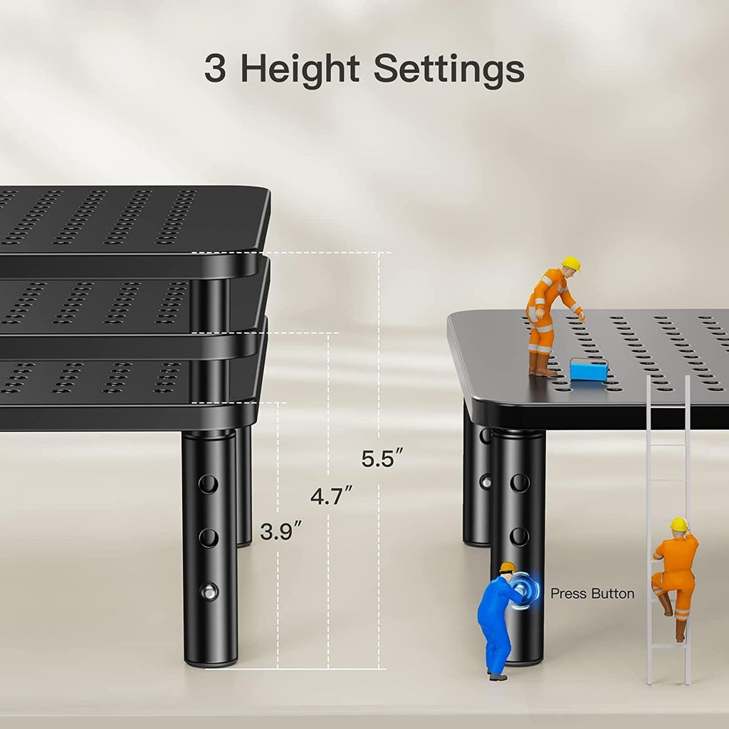 HUANUO Monitor Stand Riser, 3 Height Adjustable Laptop PC Monitor Stand for Computer, Monitor Riser, Laptop Stand Riser for Desk with Non-Skid Rubber and Mesh Platform for Airflow - HNLL3 (Black)