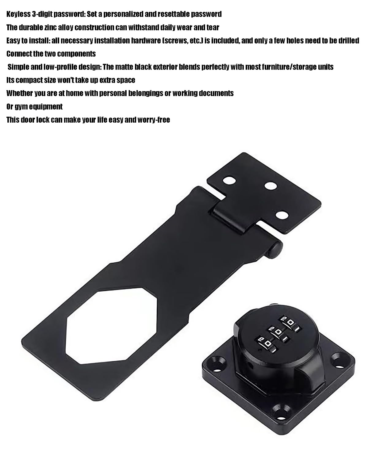 Mechanical Password Rotary Hasp Locks Cabinet Locks with Combination Door Suitable for School Gym Storage Cabinet Fence Toolbox Door Box (Black)