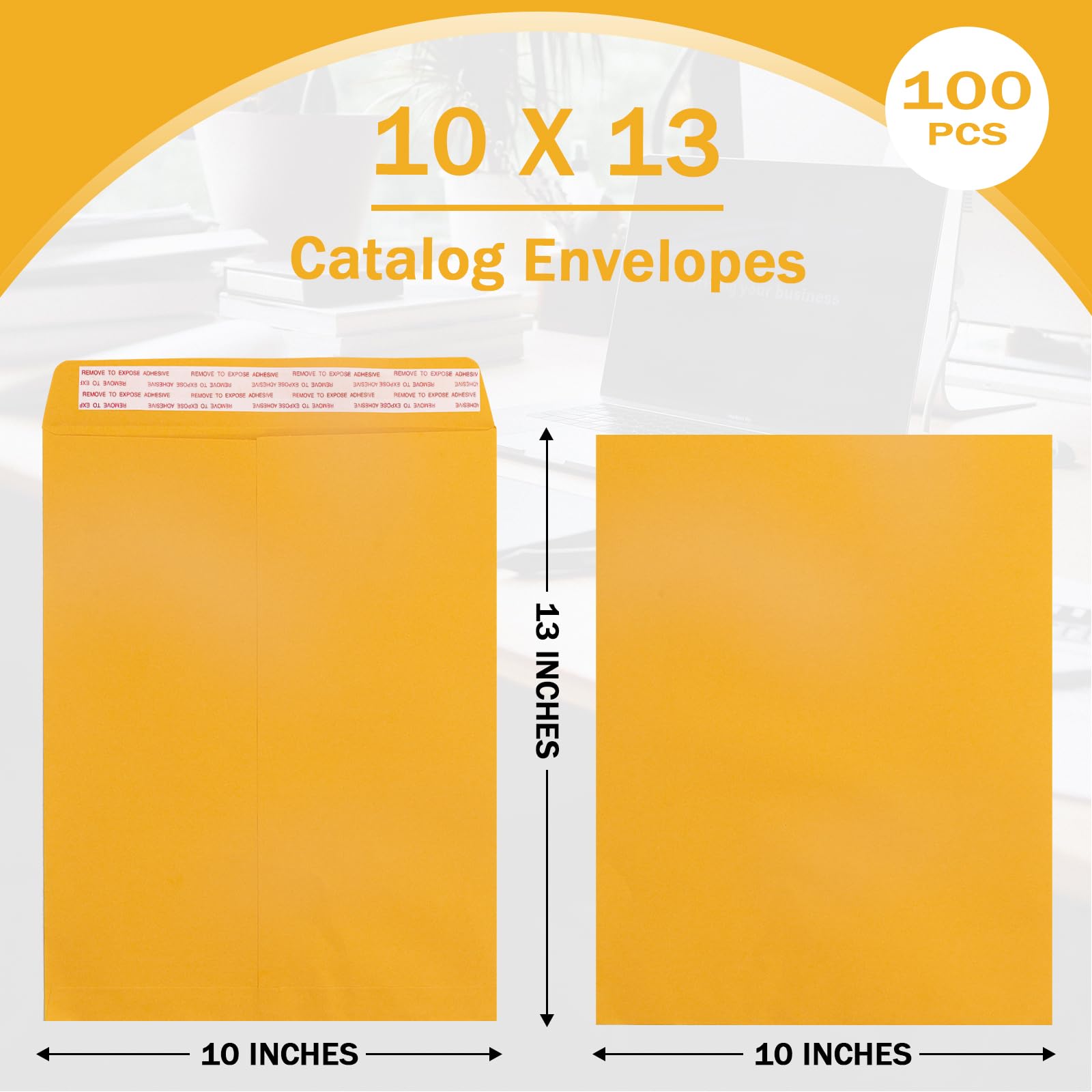 10x13 Catalog Envelopes Self Seal 100 Pack, Goefun 100GSM Paper Yellow Brown Manilla Envelopes with Peel and Seal Flap for Mailing, Organizing and Storage