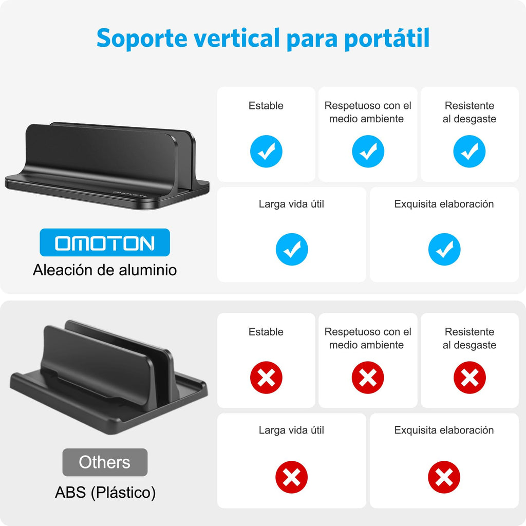 Vertical Laptop Stand Holder, OMOTON Desktop Aluminum Laptop Stand with Adjustable Dock Size, Compatible with MacBook, Surface, Chromebook and Gaming Laptops (Up to 17.3 inches), Black