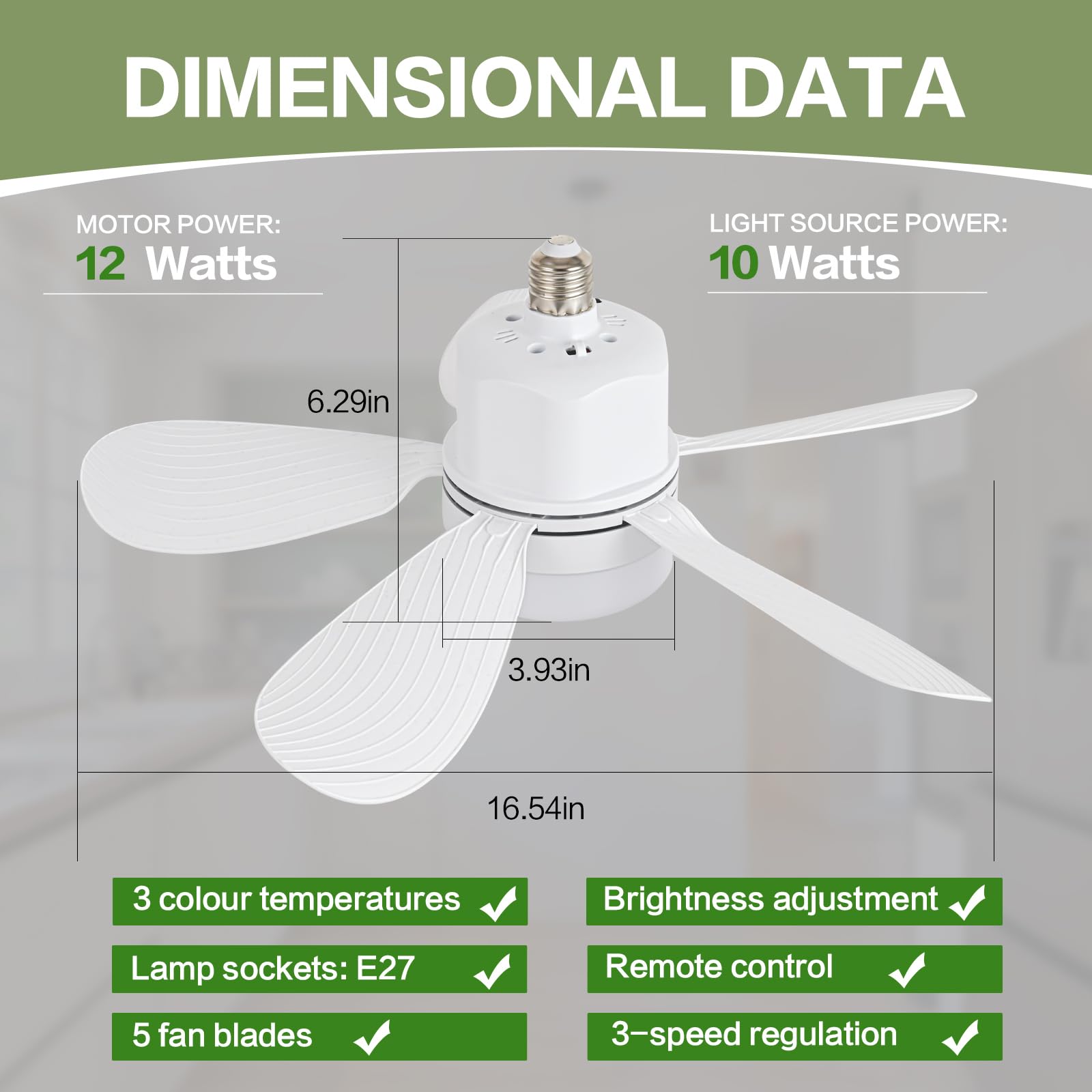 ASALL Socket Breeze Socket Fan Light with Remote Control, Portable Small Ceiling Fans with Lights for Bedroom, Kitchen, Living Room, with Dimming Function, 1000 Lumens, Screws into E26/E27