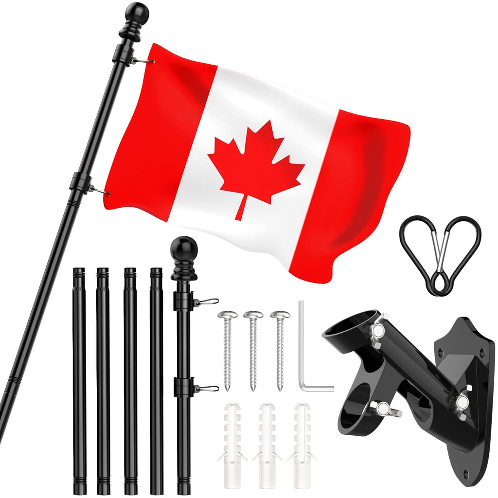 Hanotic Flag Pole Kit, 6FT Flag Poles Outdoor with Upgraded Bracket, Adjustable Length, 360° Tangle Stainless Steel, Residential or Commercial, for Garden, Yard, Patio (Without Flag, Black)