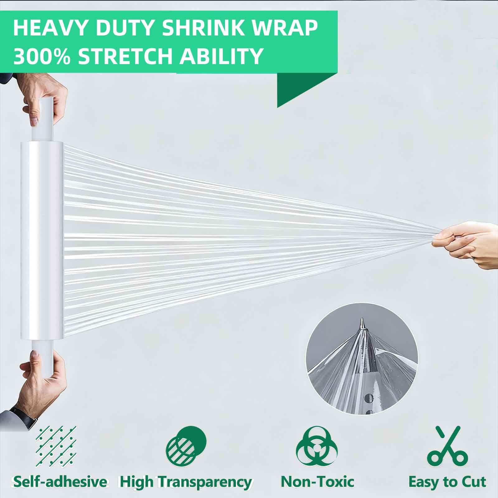 Stretch wrap roll with Handles 15" X 1200 Feet, Stretch Wrap Industrial Strength, Shrink Wrap Packing Moving Suppliers 60 Gauge Plastic Wrap for Pallet Wrapping Shipping and Surface Protection
