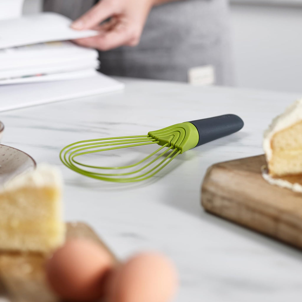 Joseph Joseph 10539 Twist Whisk 2-in-1 Collapsible Balloon and Flat Whisk Silicone Coated Steel Wire, Gray/Green