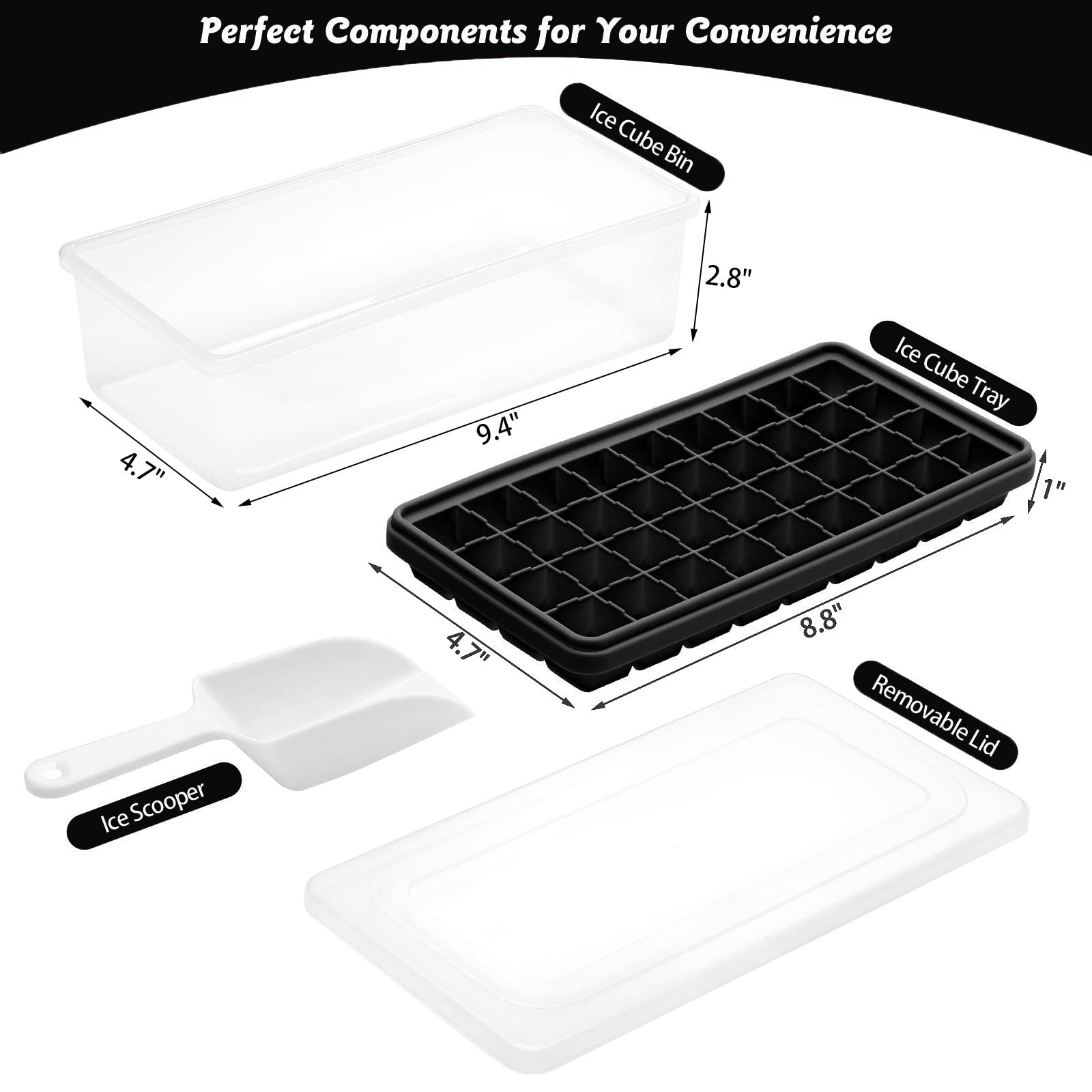 Food-grade Silicone Ice Cube Tray with Lid and Storage Bin for Freezer, Easy-Release 36 Small Nugget Ice Tray with Spill-Resistant Cover&Bucket, Flexible Ice Cube Molds with Ice Container, Scoop Cover