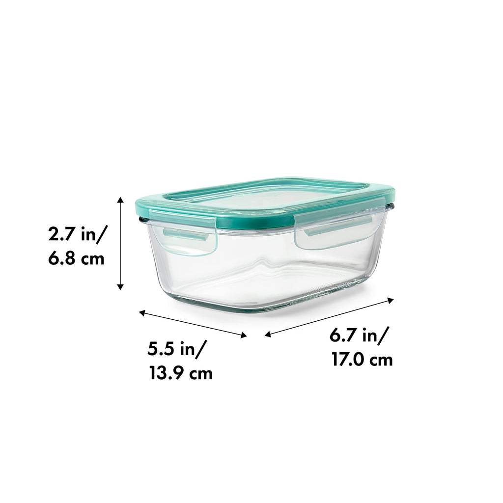 OXO Good Grips 3.5 Cup SNAP Leak Proof Glass Rectangle Food Storage Container, Clear