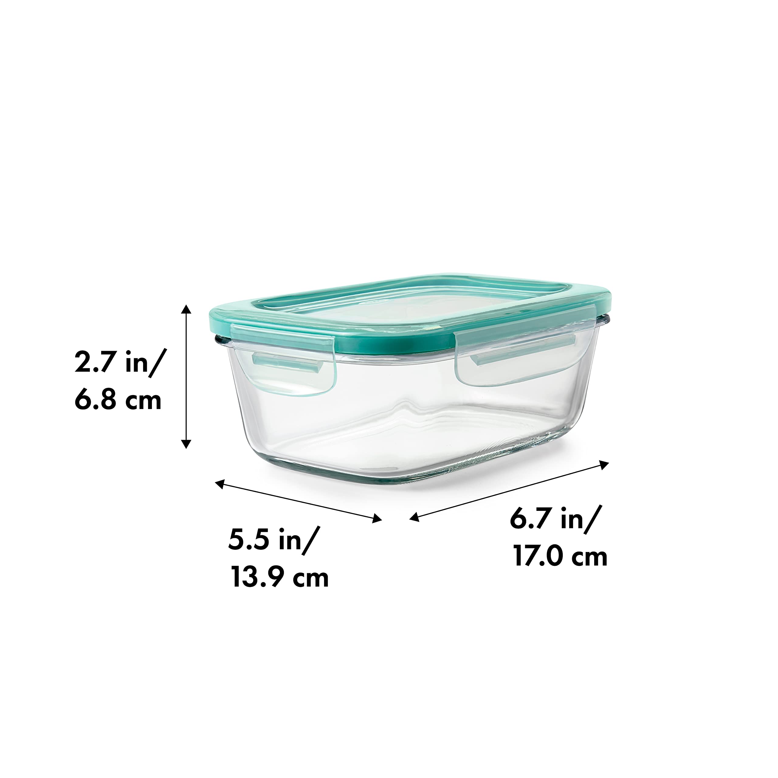 OXO Good Grips 3.5 Cup SNAP Leak Proof Glass Rectangle Food Storage Container, Clear