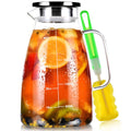 Water Pitcher, 2 L Glass Pitcher with Lid and Precise Scale Line, Stainless Steel Glass Jug, Easy Clean Heat Resistant Borosilicate Ice Tea Pitcher for Coffee, Milk, Juice, Cold or Hot Beverages