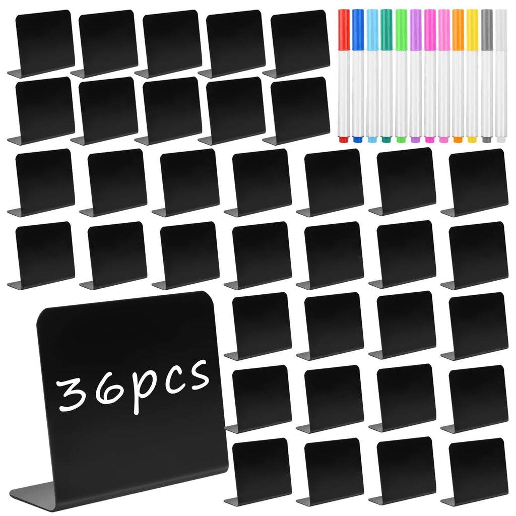 PIAOPIAONIU 36 Pcs 3x4 Inch Small Chalkboards Sign Rectangle L-Shaped Mini Chalk Board Reusable Tabletop Message Black Food Labels for Carnival Wedding Party Buffet Shop