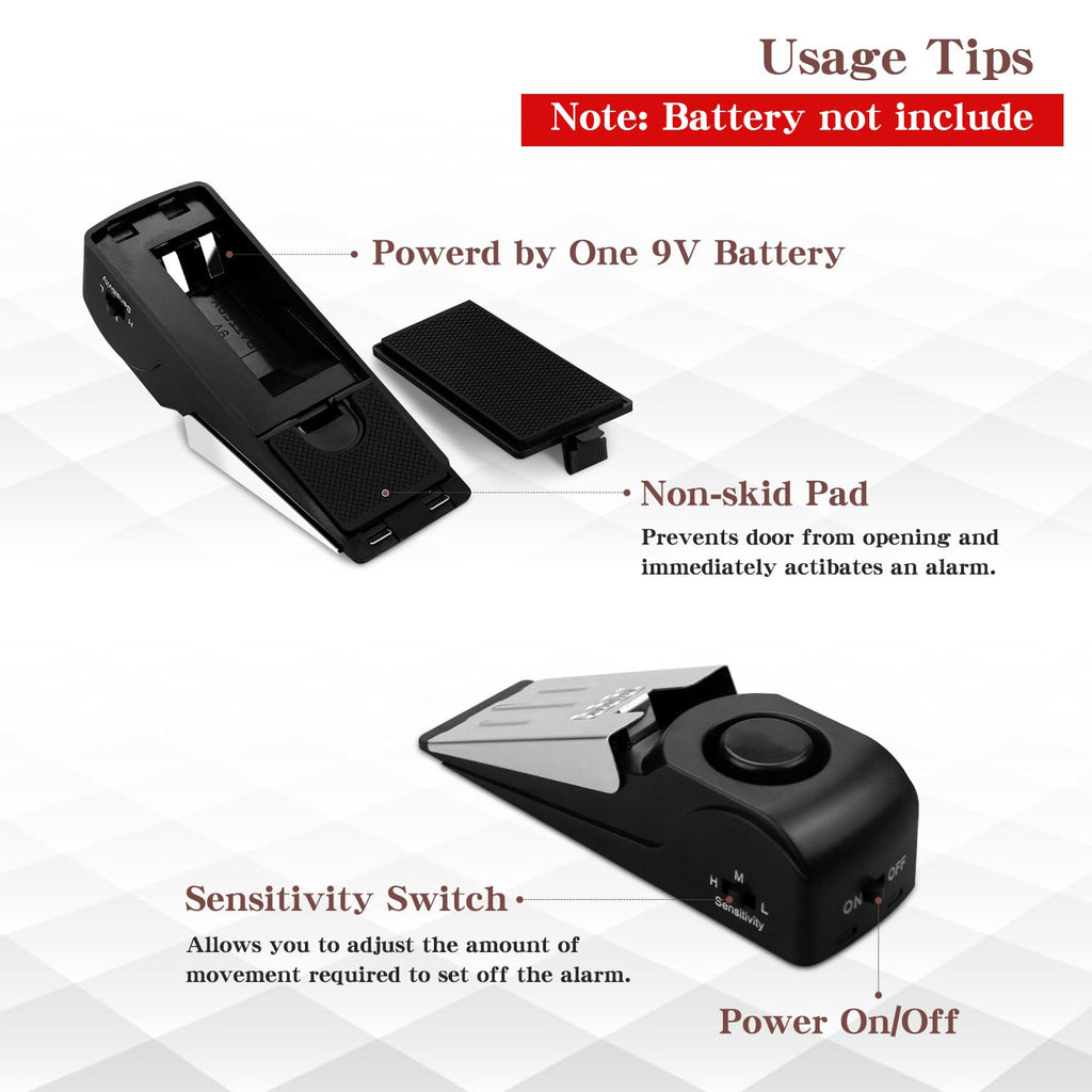 EMDMAK Door Stop Alarm with 120DB Siren Door Stop for Home & Travel (Black) (Pack of 2)