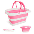 XXFLOWER 16L Collapsible Cleaning Bucket with Handle, Silicone Foldable Bucket, Indoor & Outdoor Space-Saving for Home Storage, House Cleaning, Car Wash, Camping & Beach, Pink-White