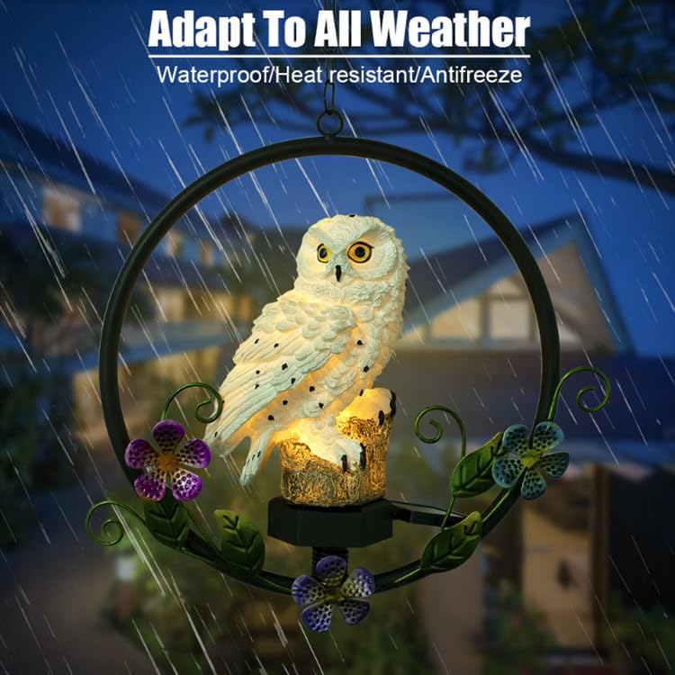 Solar Powered Garden Owl Statue Owl Gifts for Owl Lovers Waterproof Hanging Solar for Outdoor Decorative Unique Gifts for Lawn Yard Balcony
