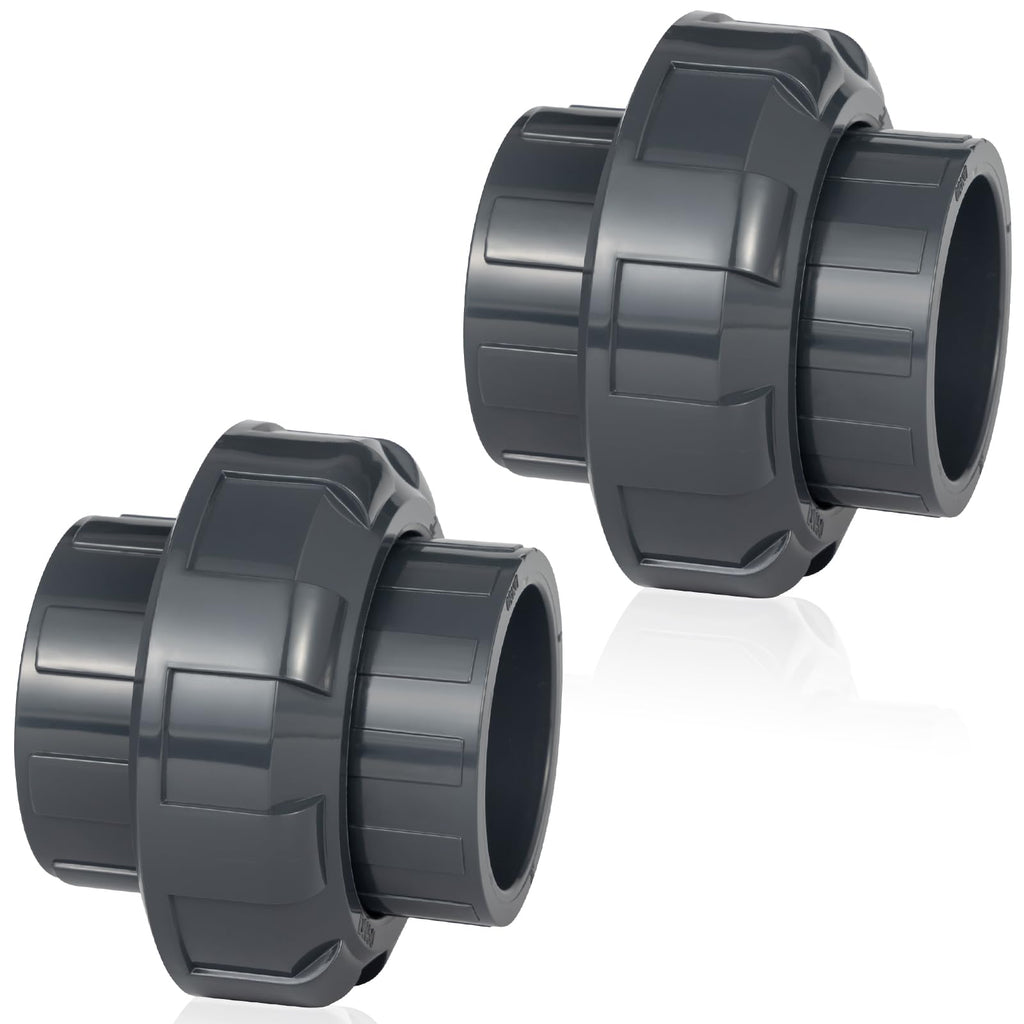 Wacjak 1.5" PVC Union Pipe Fitting 2-Pack, Rigid PVC-U Coupling for Outdoor Plumbing, Pool Pump Connections, 200 PSI Easy-Install Adapters
