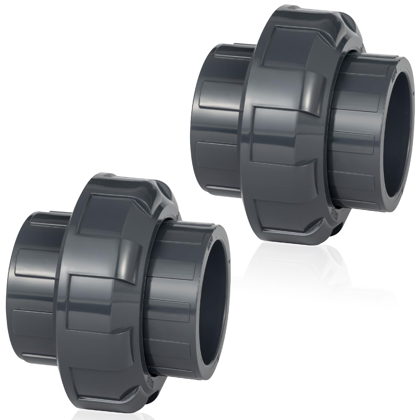 Wacjak 1.5" PVC Union Pipe Fitting 2-Pack, Rigid PVC-U Coupling for Outdoor Plumbing, Pool Pump Connections, 200 PSI Easy-Install Adapters