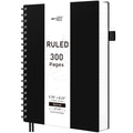 RETTACY Spiral Notebook College Ruled, 300 Pages, A5 Medium Size (14.5 x 21 cm), for School, Work, Journaling, 100 GSM Thick Paper, Flexible Plastic Cover (Black)