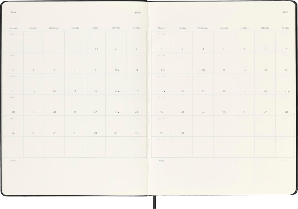 Moleskine Classic 18 Month 2025-2026 Weekly Planner, Hard Cover, XL (7.5" x 10"), Black, 208 pages