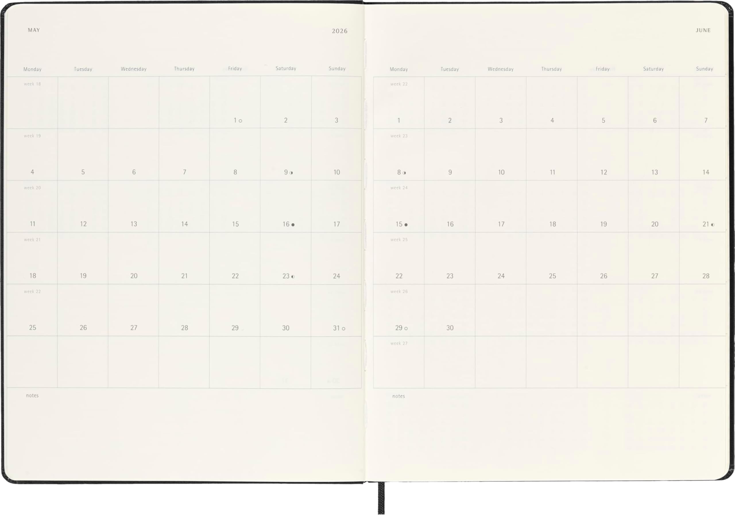 Moleskine Classic 18 Month 2025-2026 Weekly Planner, Hard Cover, XL (7.5" x 10"), Black, 208 pages