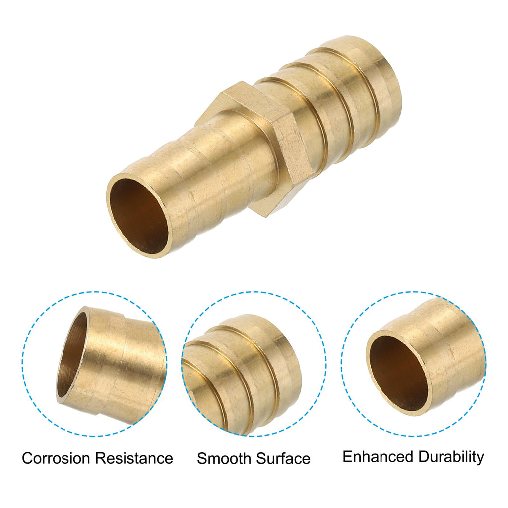 PATIKIL 5/8" to 3/4" Brass Hose Barb Reducer, 2Pcs Barbed Hose Fittings with 4 Stainless Steel Clamps Reducing Splicer Mender Union Adapter for Air Water Fuel