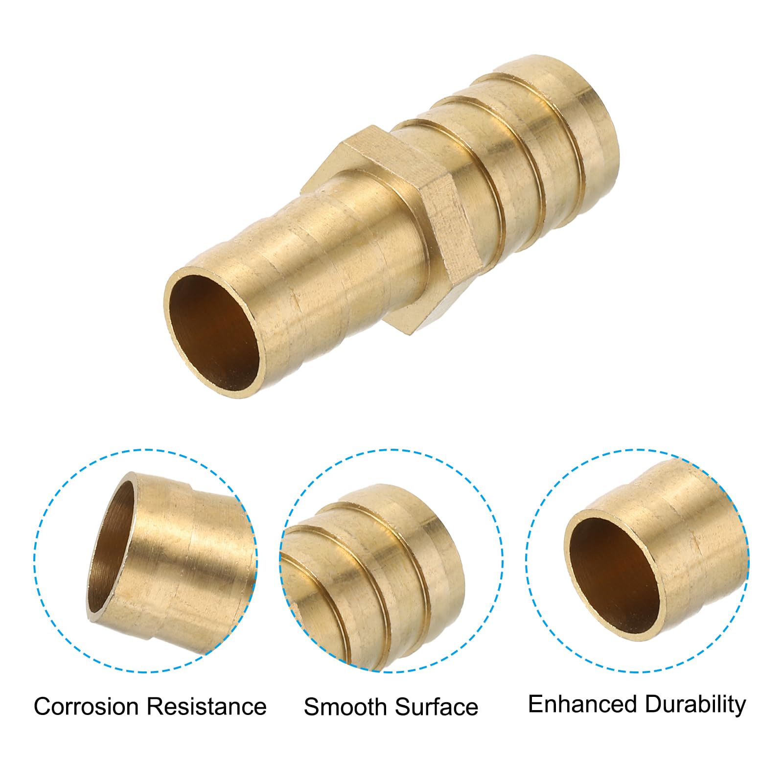 PATIKIL 5/8" to 3/4" Brass Hose Barb Reducer, 2Pcs Barbed Hose Fittings with 4 Stainless Steel Clamps Reducing Splicer Mender Union Adapter for Air Water Fuel